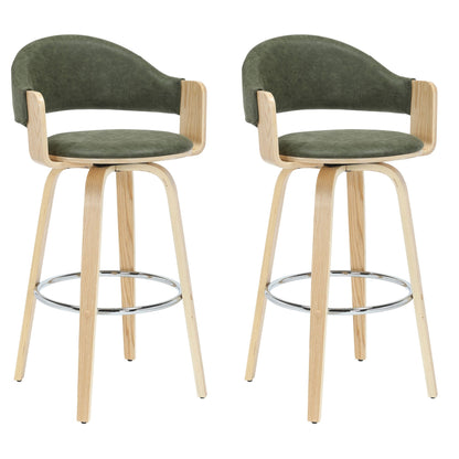 Daxton - Swivel Bar Height Round Back Wood Bar Stool With Faux Leather Seat