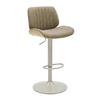 Brock - Adjustable Swivel Curved Back Wood Bar Stool With Faux Leather Seat