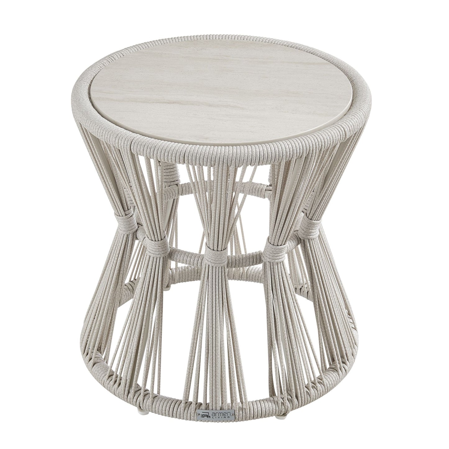 Breeze - Powder Coated Metal Round Outdoor Side Table With Sintered Stone Table Top - Cream