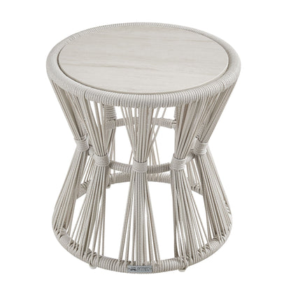 Breeze - Powder Coated Metal Round Outdoor Side Table With Sintered Stone Table Top - Cream