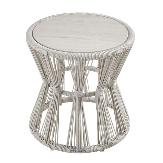 Breeze - Powder Coated Metal Round Outdoor Side Table With Sintered Stone Table Top - Cream