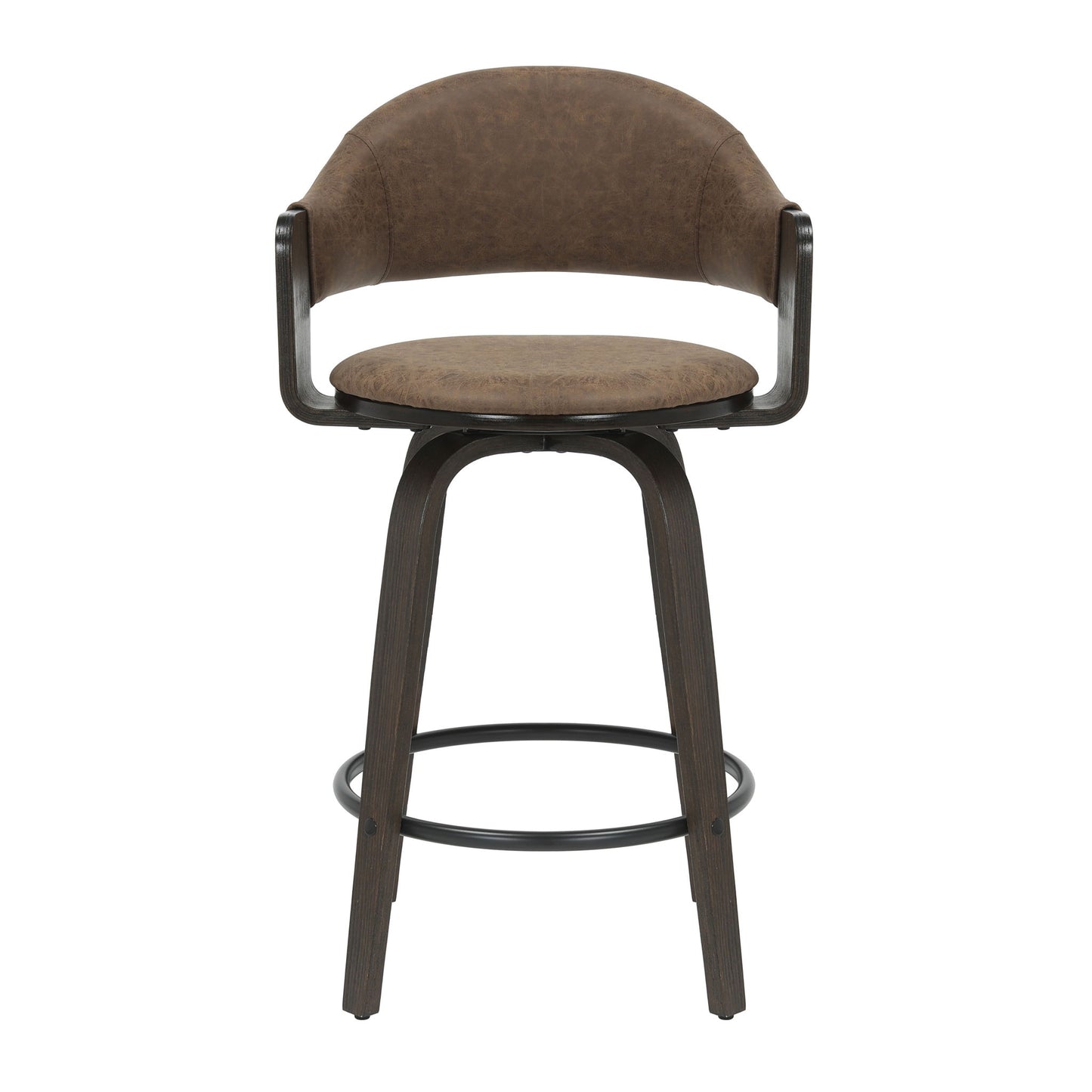 Daxton - Swivel Counter Height Round Back Wood Bar Stool With Faux Leather Seat
