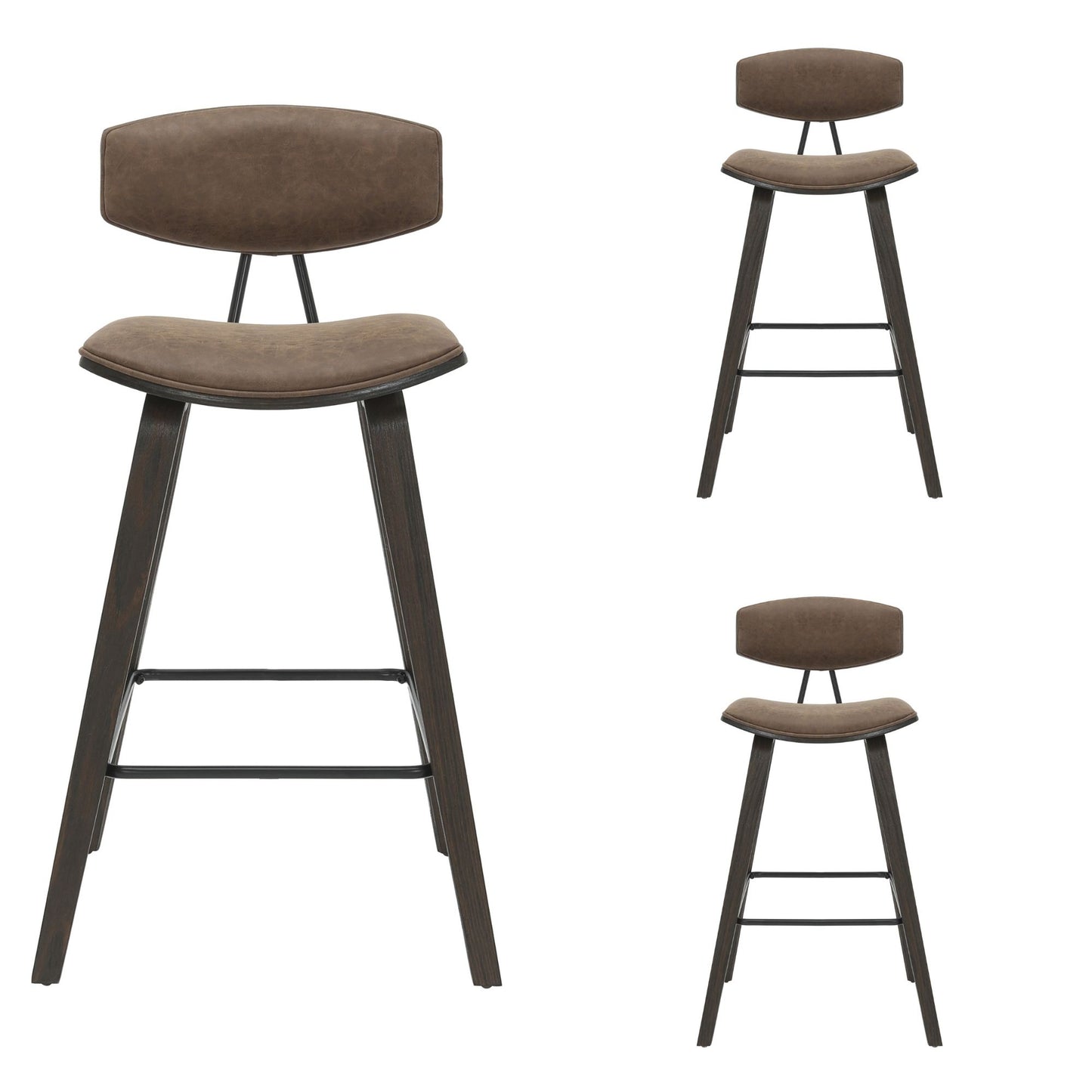 Fox - Bar Height Curved Back Wood Bar Stool With Faux Leather Seat