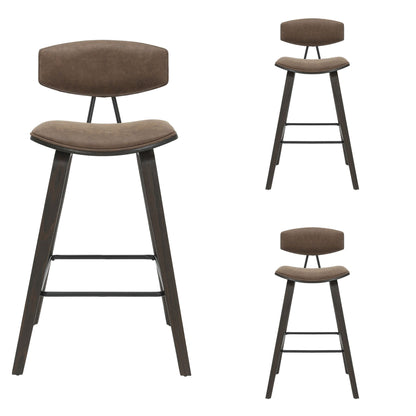 Fox - Bar Height Curved Back Wood Bar Stool With Faux Leather Seat