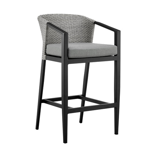 Palma - Outdoor Patio 5-Piece Bar Table Set In Aluminum With Gray Cushions