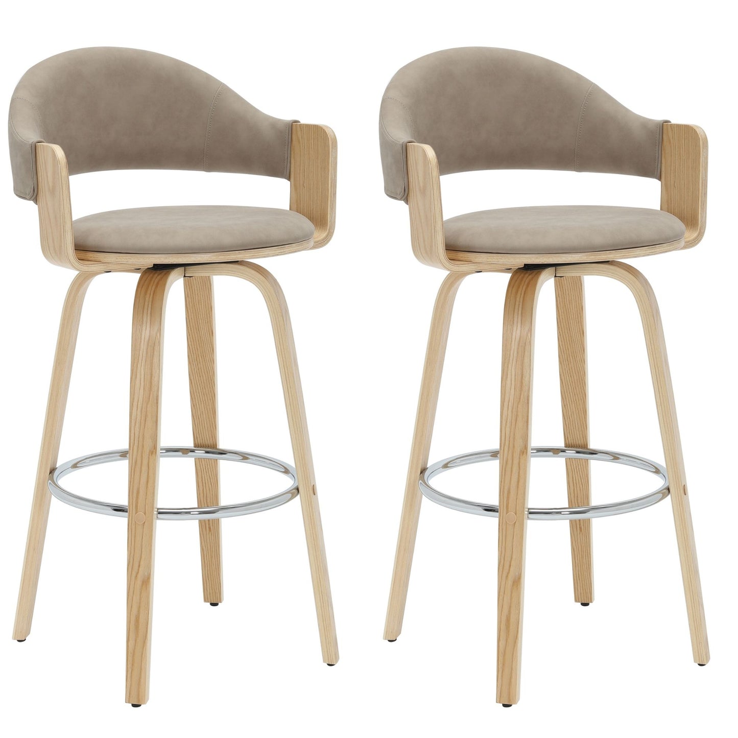 Daxton - Swivel Bar Height Round Back Wood Bar Stool With Faux Leather Seat