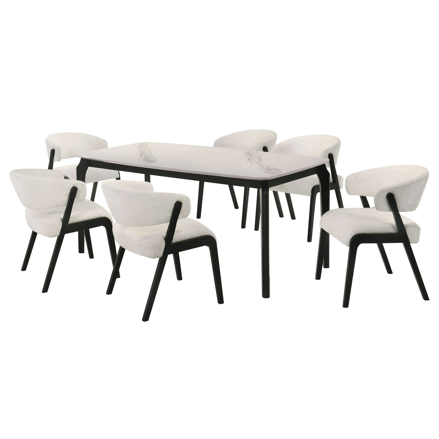 Kimber - 5-Piece Marble Dining Set - Black Finish And Snow Pearl Seats