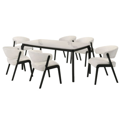 Kimber - 5-Piece Marble Dining Set - Black Finish And Snow Pearl Seats