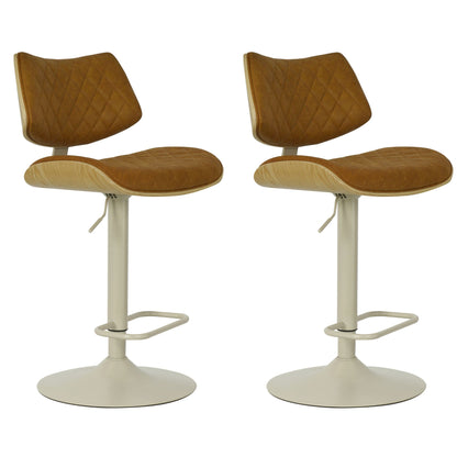 Leland - Adjustable Swivel Curved Back Wood Bar Stool With Faux Leather Seat
