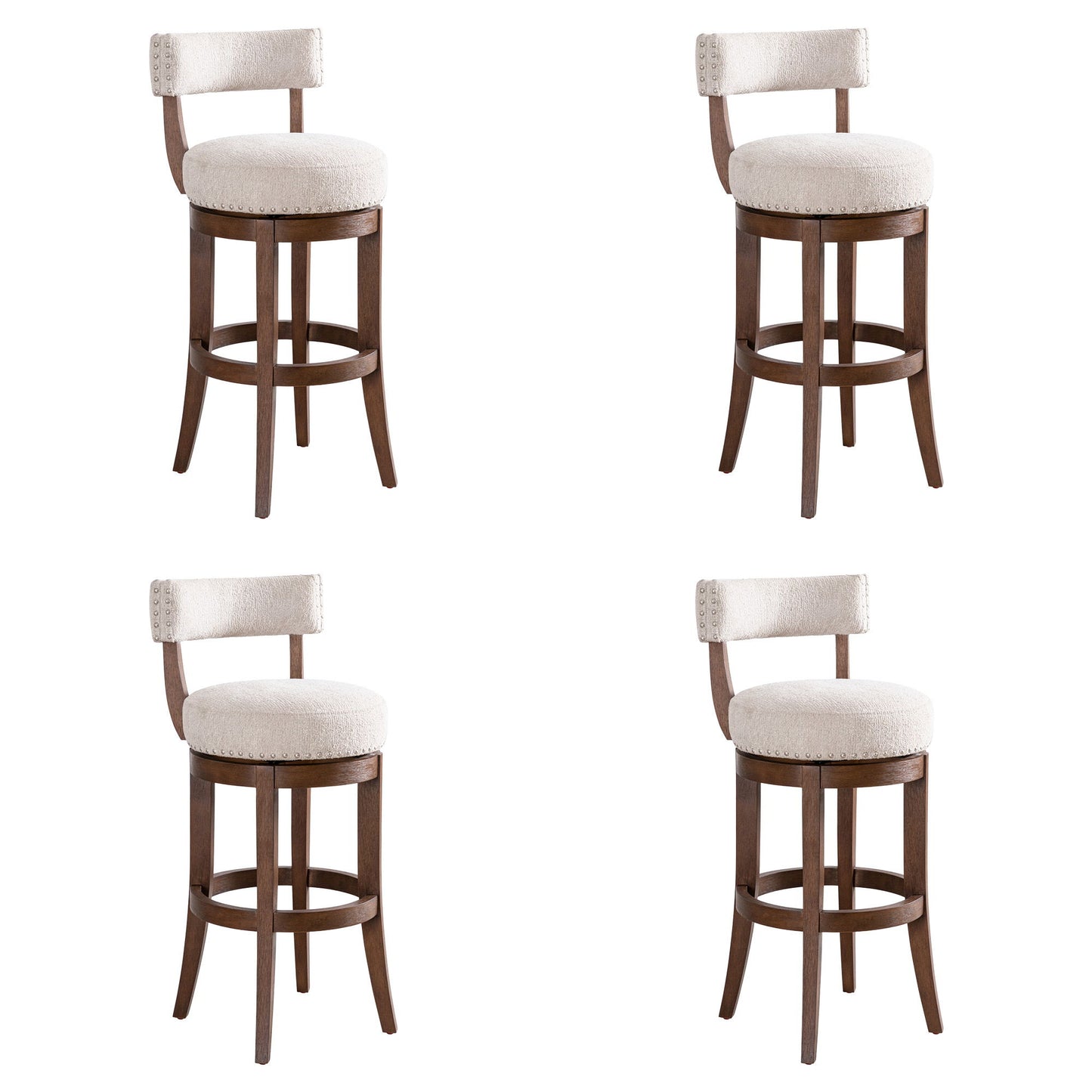 Mystic - Solid Wood Upholstered 30" Bar Height Swivel Barstool