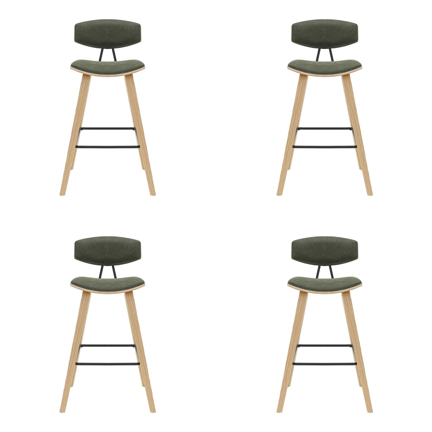Fox - Bar Height Curved Back Wood Bar Stool With Faux Leather Seat
