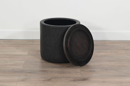 Malibu - Round Storage Ottoman With Wood Lid - Weathered Rum