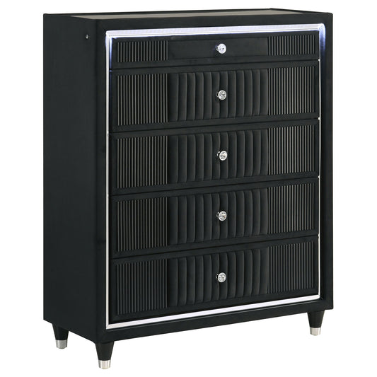 Ravenne 5-drawer Velvet Upholstered LED Chest of Drawers Black