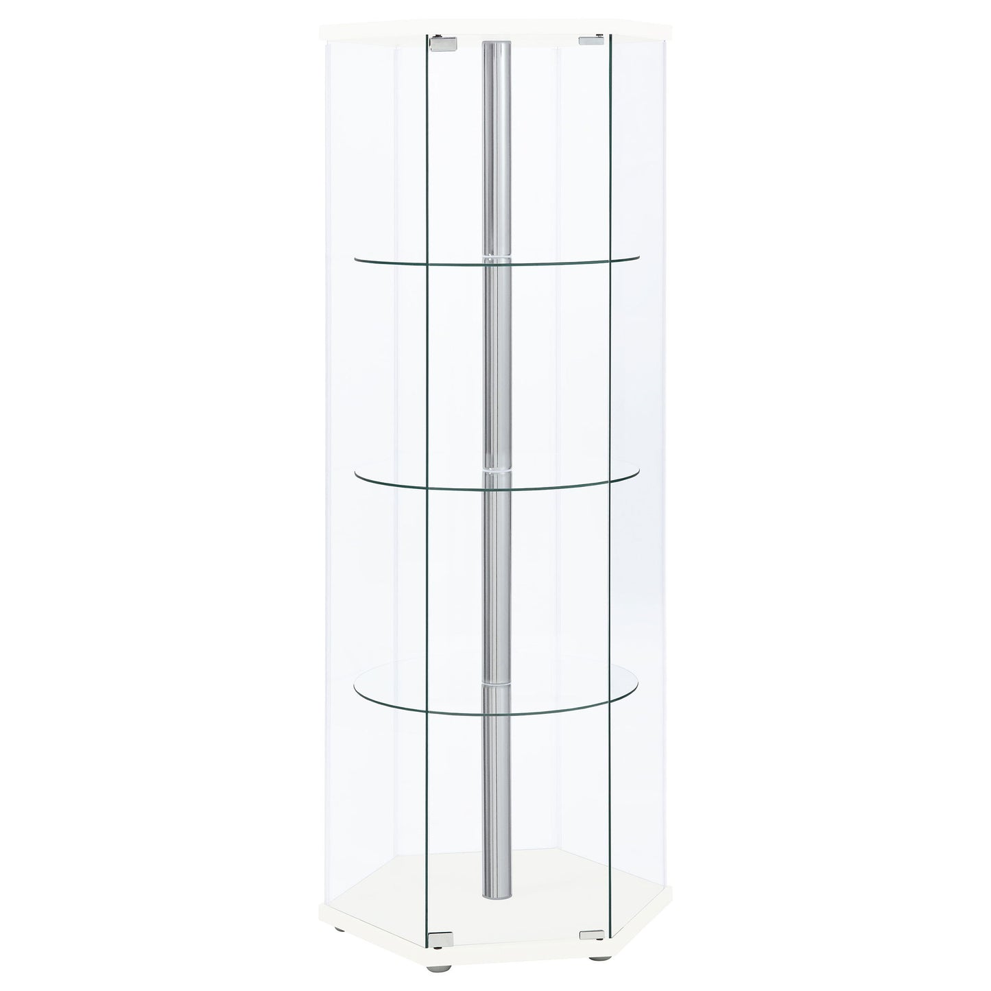 Zahavah 4-shelf Hexagonal Clear Glass Curio Cabinet White