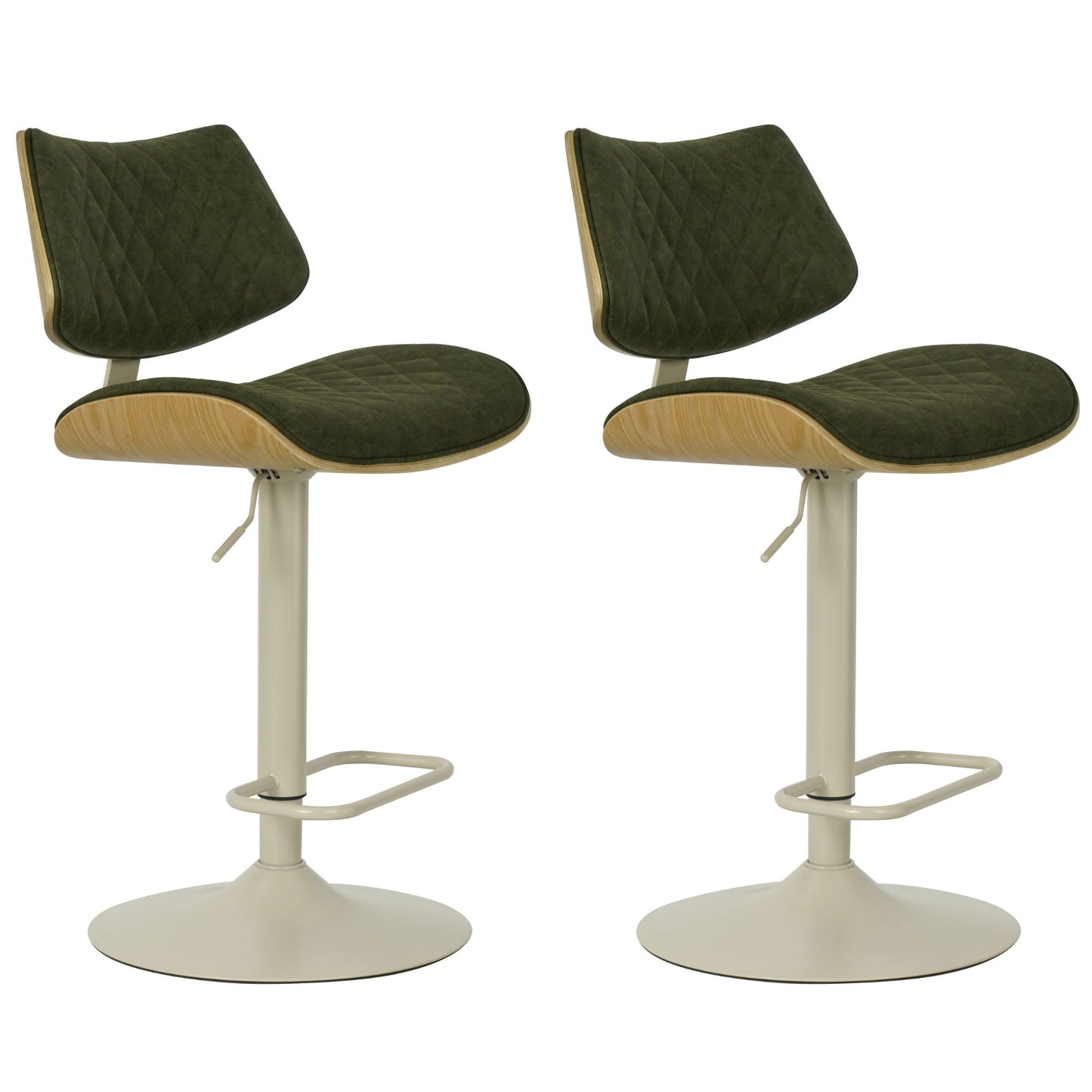 Leland - Adjustable Swivel Curved Back Wood Bar Stool With Faux Leather Seat