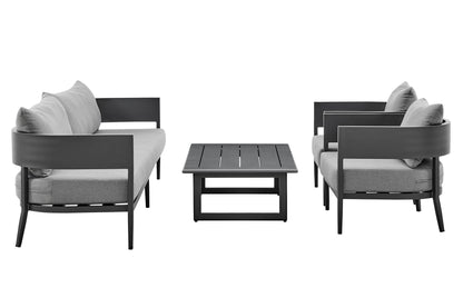 Argiope - 4 Piece Outdoor Aluminum & Fabric Outdoor Conversation Set - Dark Gray