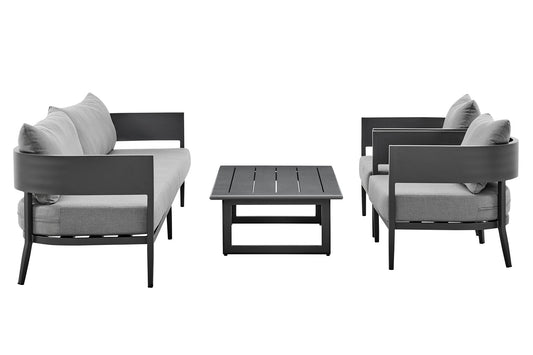 Argiope - 4 Piece Outdoor Aluminum & Fabric Outdoor Conversation Set - Dark Gray