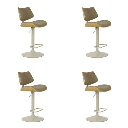 Leland - Adjustable Swivel Curved Back Wood Bar Stool With Faux Leather Seat