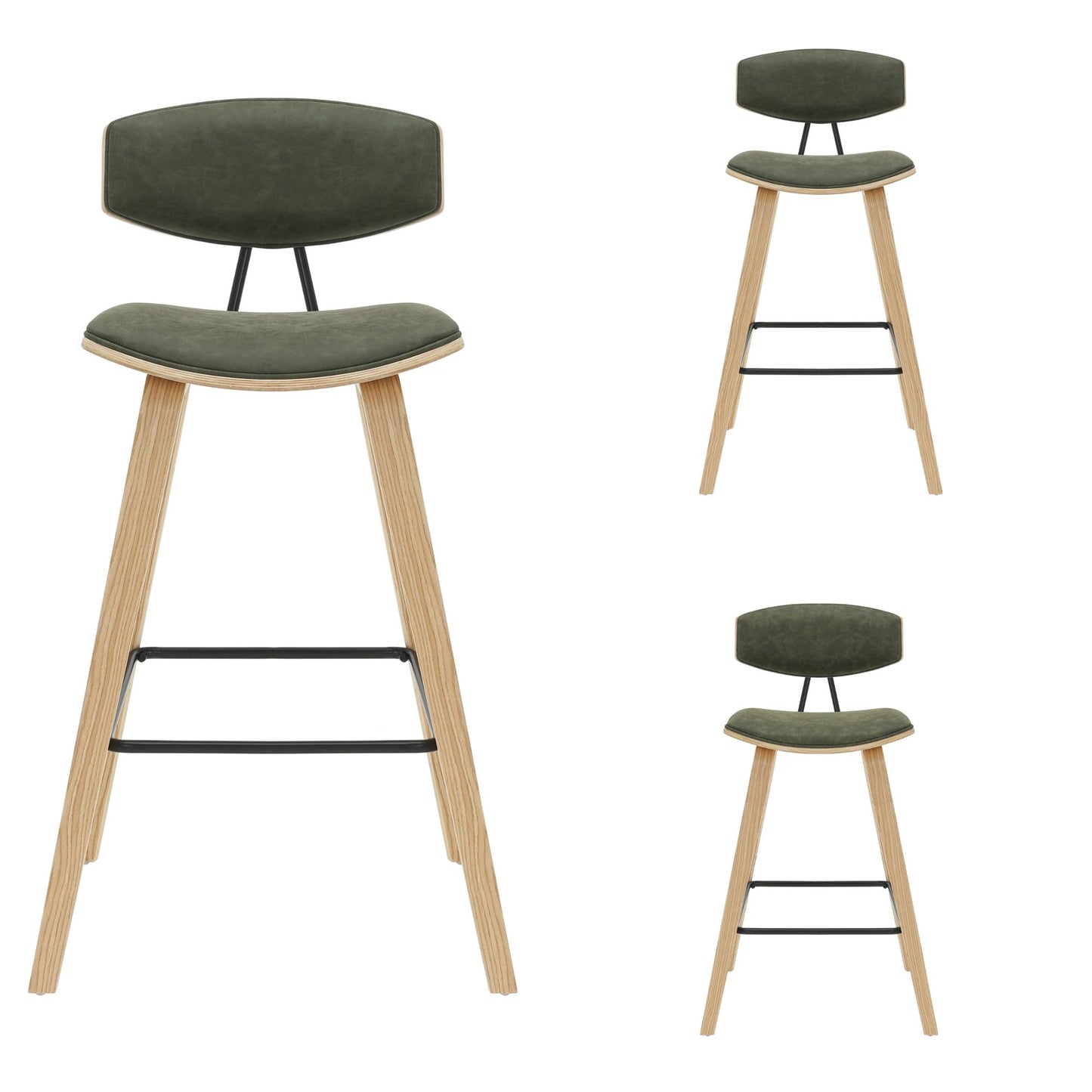 Fox - Bar Height Curved Back Wood Bar Stool With Faux Leather Seat