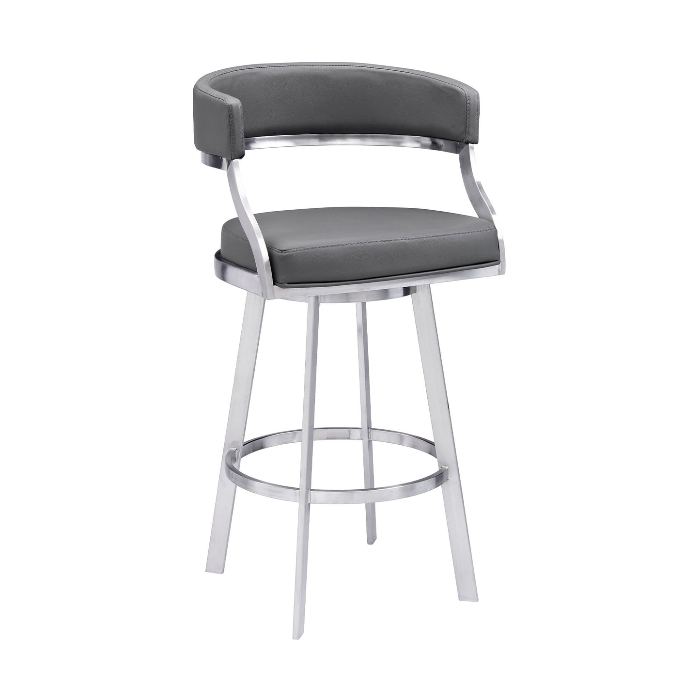 Dione - Swivel Faux Leather And Brushed Stainless Steel Bar Stool
