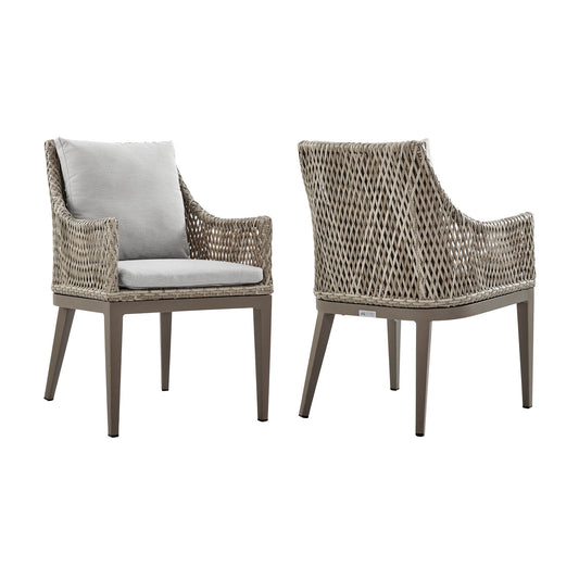 Silvana - Outdoor Wicker And Aluminum Dining Chair With Cushions (Set of 2) - Gray / Beige