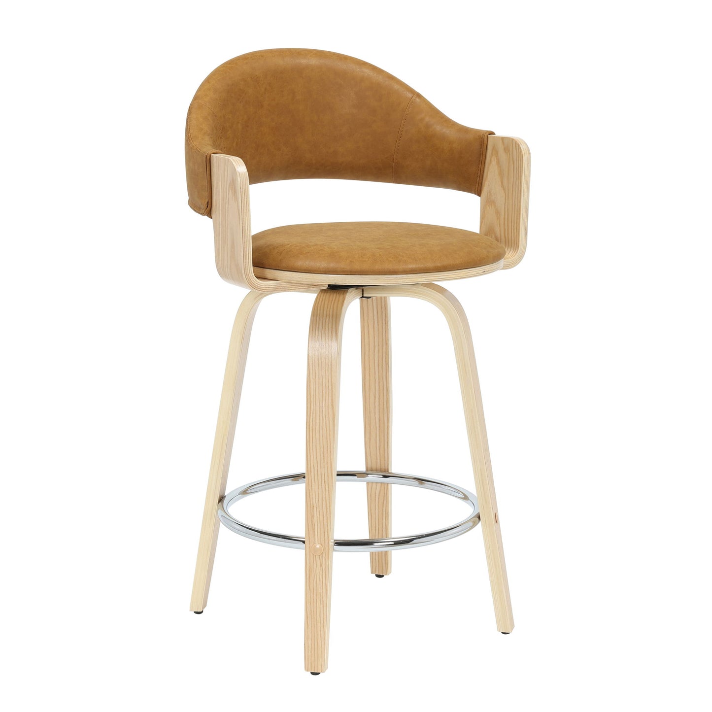 Daxton - Swivel Counter Height Round Back Wood Bar Stool With Faux Leather Seat