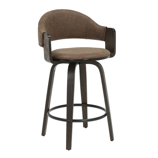 Daxton - Swivel Counter Height Round Back Wood Bar Stool With Faux Leather Seat