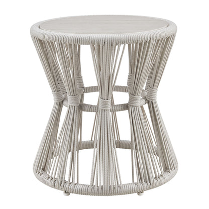Breeze - Powder Coated Metal Round Outdoor Side Table With Sintered Stone Table Top - Cream
