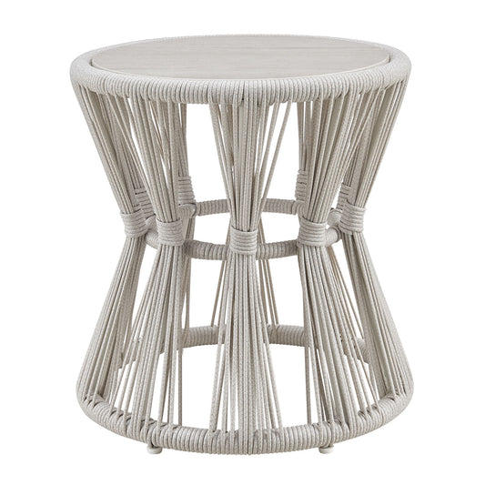 Breeze - Powder Coated Metal Round Outdoor Side Table With Sintered Stone Table Top - Cream