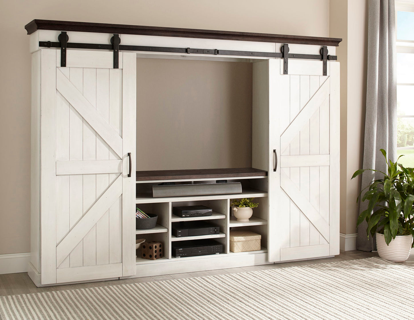 Carriage House - 55" TV Console - Cottage White / Europen Dark
