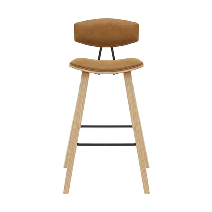 Fox - Bar Height Curved Back Wood Bar Stool With Faux Leather Seat