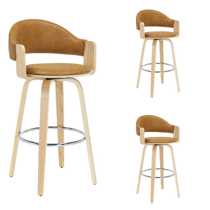 Daxton - Swivel Bar Height Round Back Wood Bar Stool With Faux Leather Seat