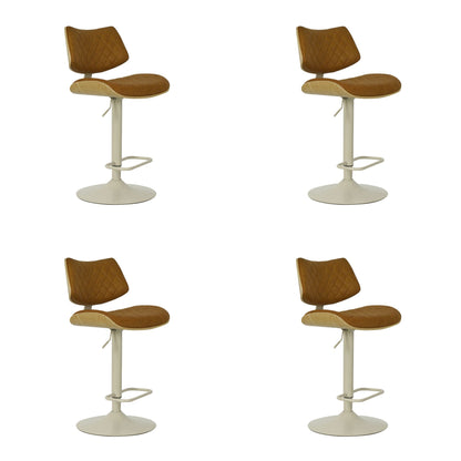 Leland - Adjustable Swivel Curved Back Wood Bar Stool With Faux Leather Seat
