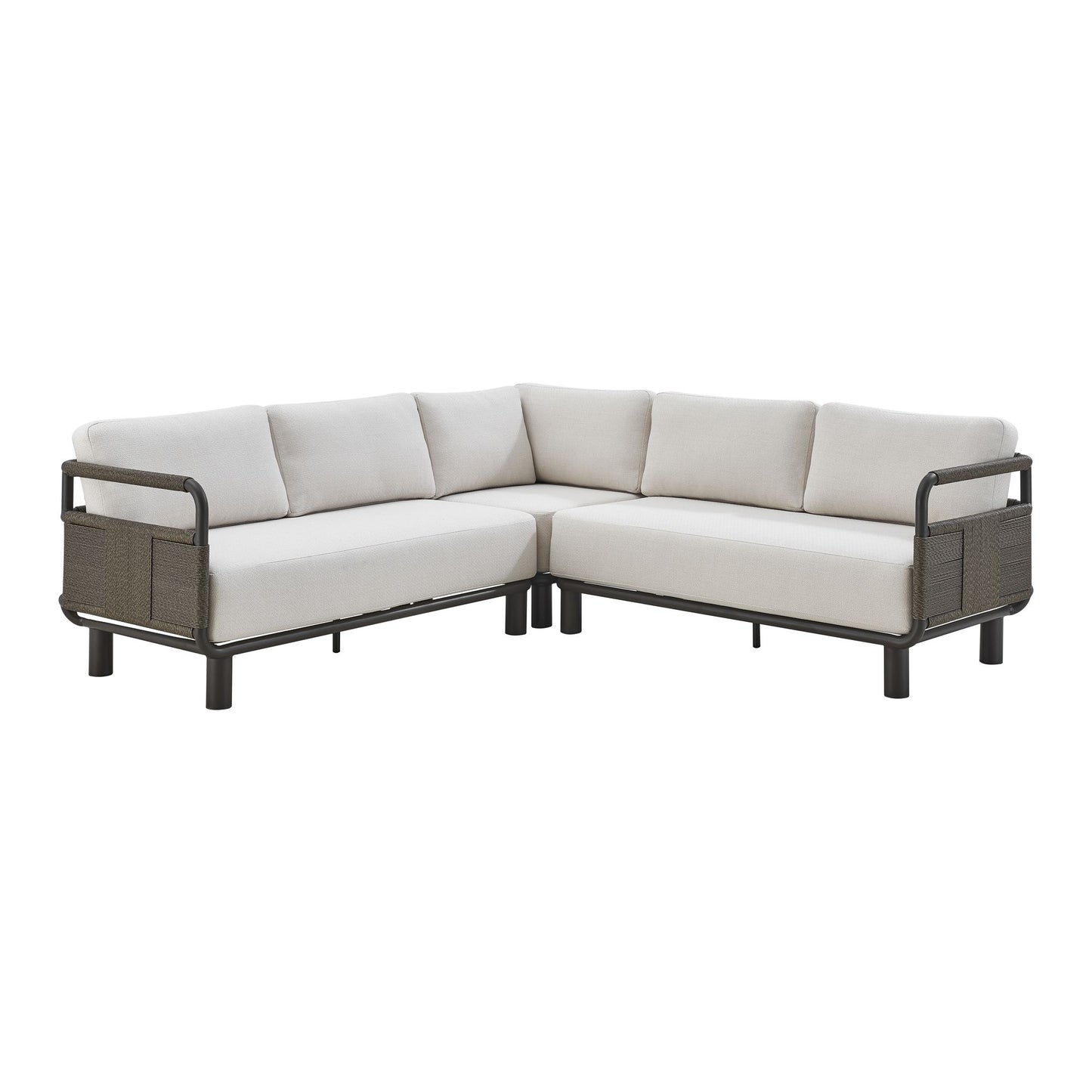 Brampton - 93" Metal Outdoor Sectional With Cushions - Gray / Off White