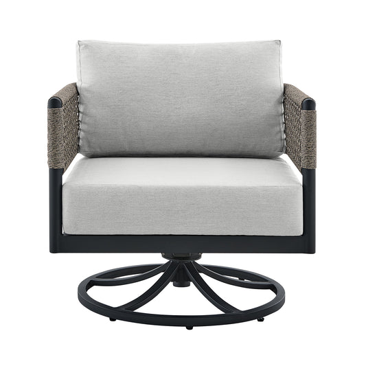 Felicia - Outdoor Patio Swivel Rocking Chair - Black Aluminum And Gray Rope With Cushions