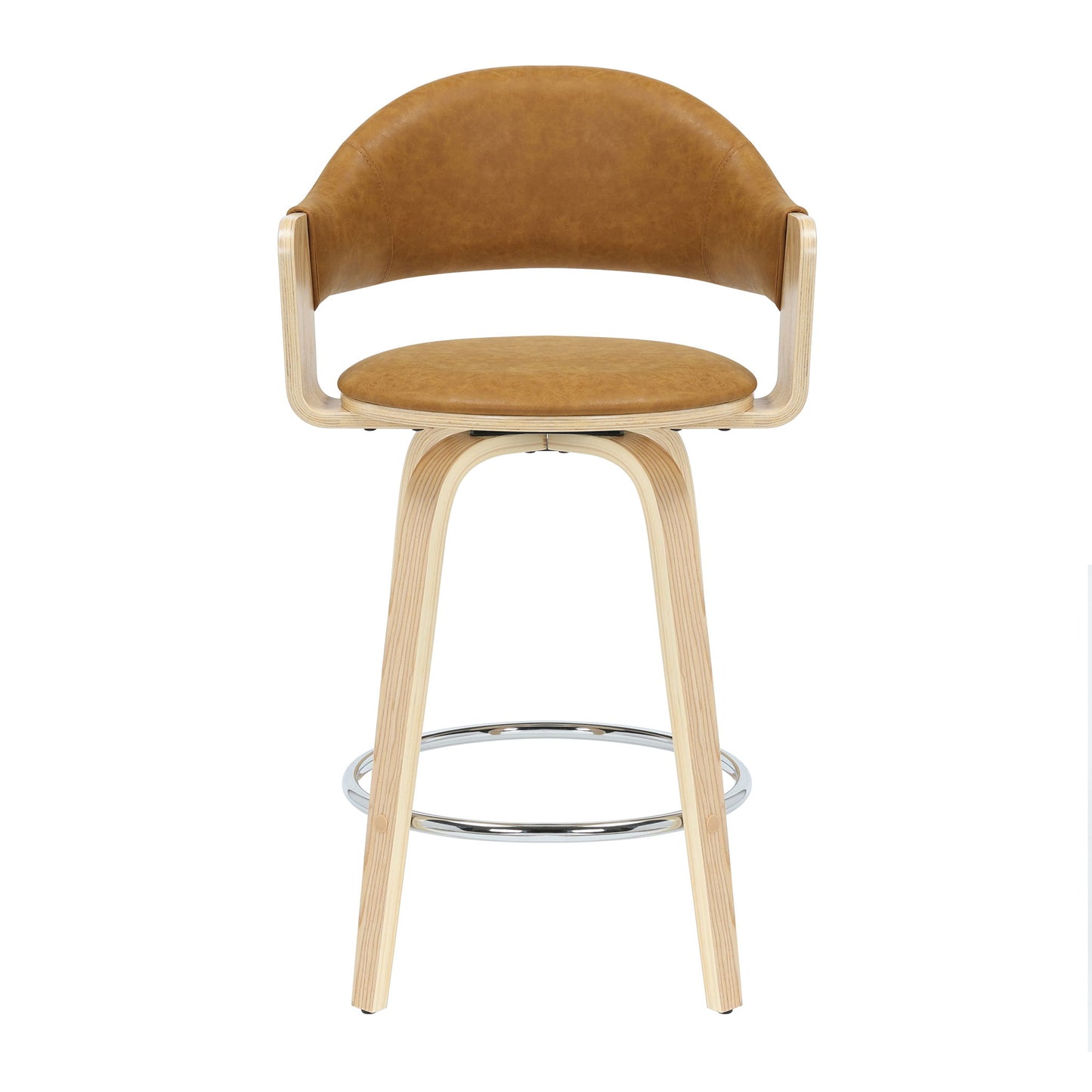 Daxton - Swivel Counter Height Round Back Wood Bar Stool With Faux Leather Seat