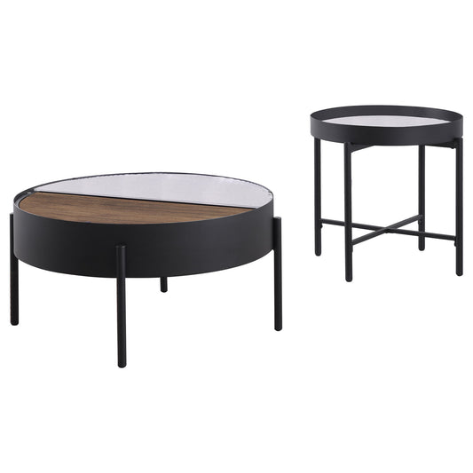 Ozella 2-piece Round Coffee and End Table Set Sandy Black
