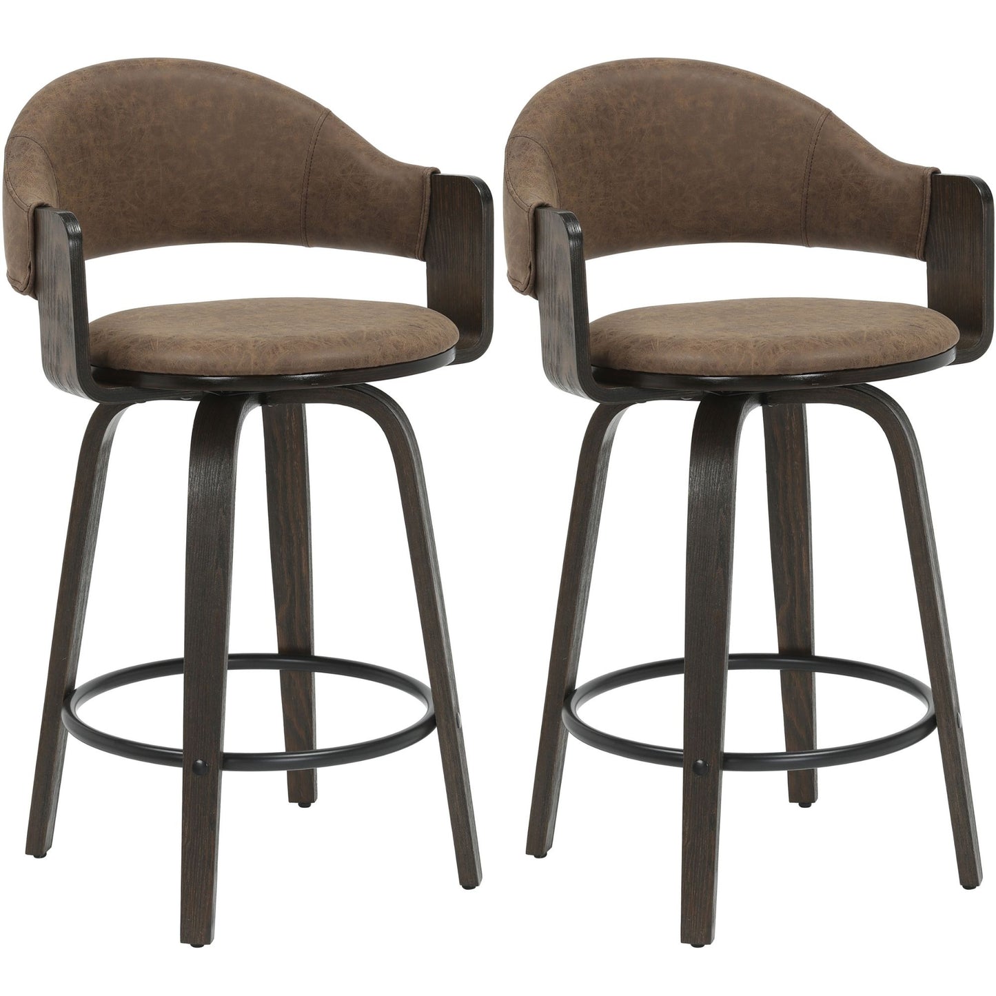 Daxton - Swivel Counter Height Round Back Wood Bar Stool With Faux Leather Seat