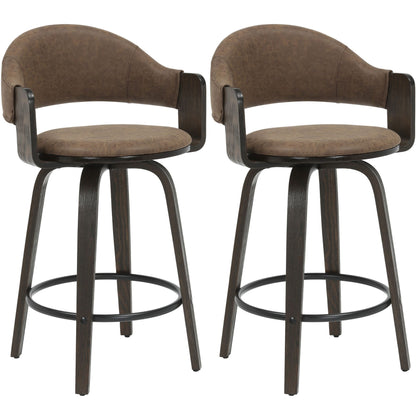 Daxton - Swivel Counter Height Round Back Wood Bar Stool With Faux Leather Seat