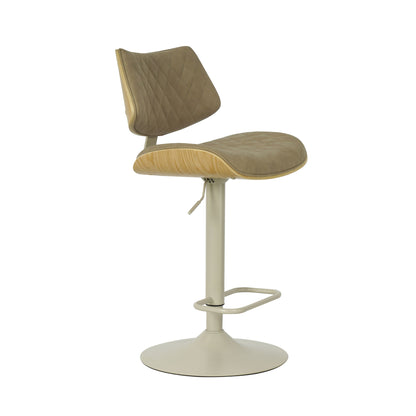 Leland - Adjustable Swivel Curved Back Wood Bar Stool With Faux Leather Seat