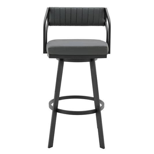 Scranton - 26" Swivel Modern Metal And Faux Leather Barstool - Slate Gray / Black