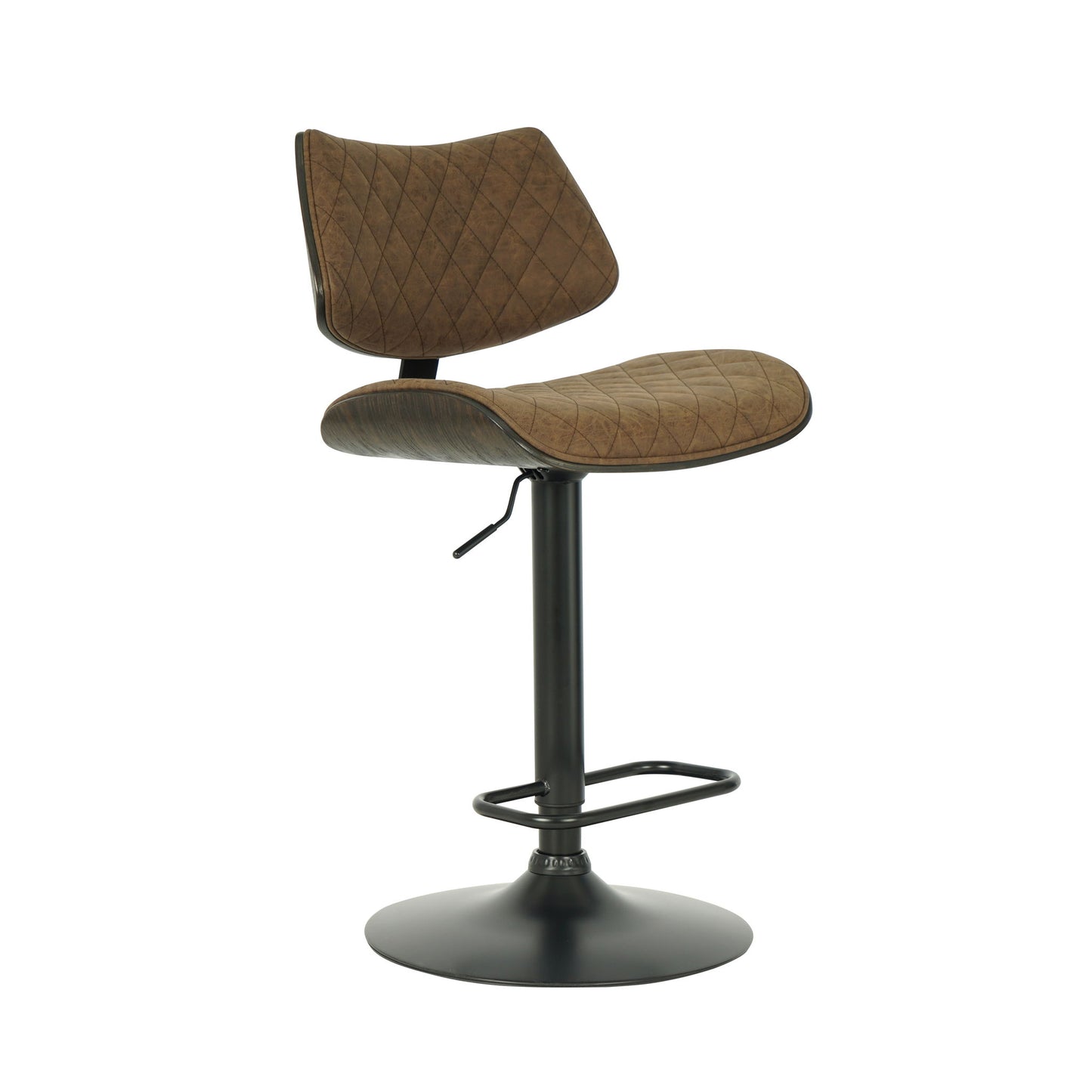 Leland - Adjustable Swivel Curved Back Wood Bar Stool With Faux Leather Seat