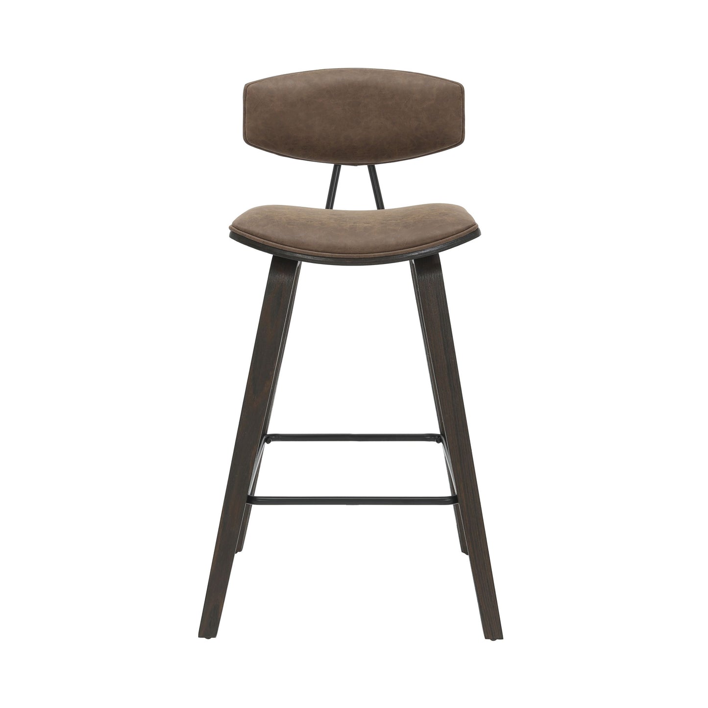 Fox - Counter Height Curved Back Wood Bar Stool With Faux Leather Seat