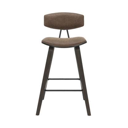 Fox - Counter Height Curved Back Wood Bar Stool With Faux Leather Seat