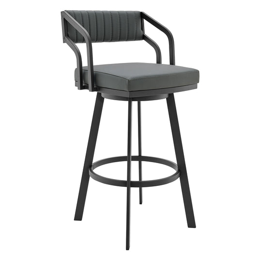 Scranton - 26" Swivel Modern Metal And Faux Leather Barstool - Slate Gray / Black