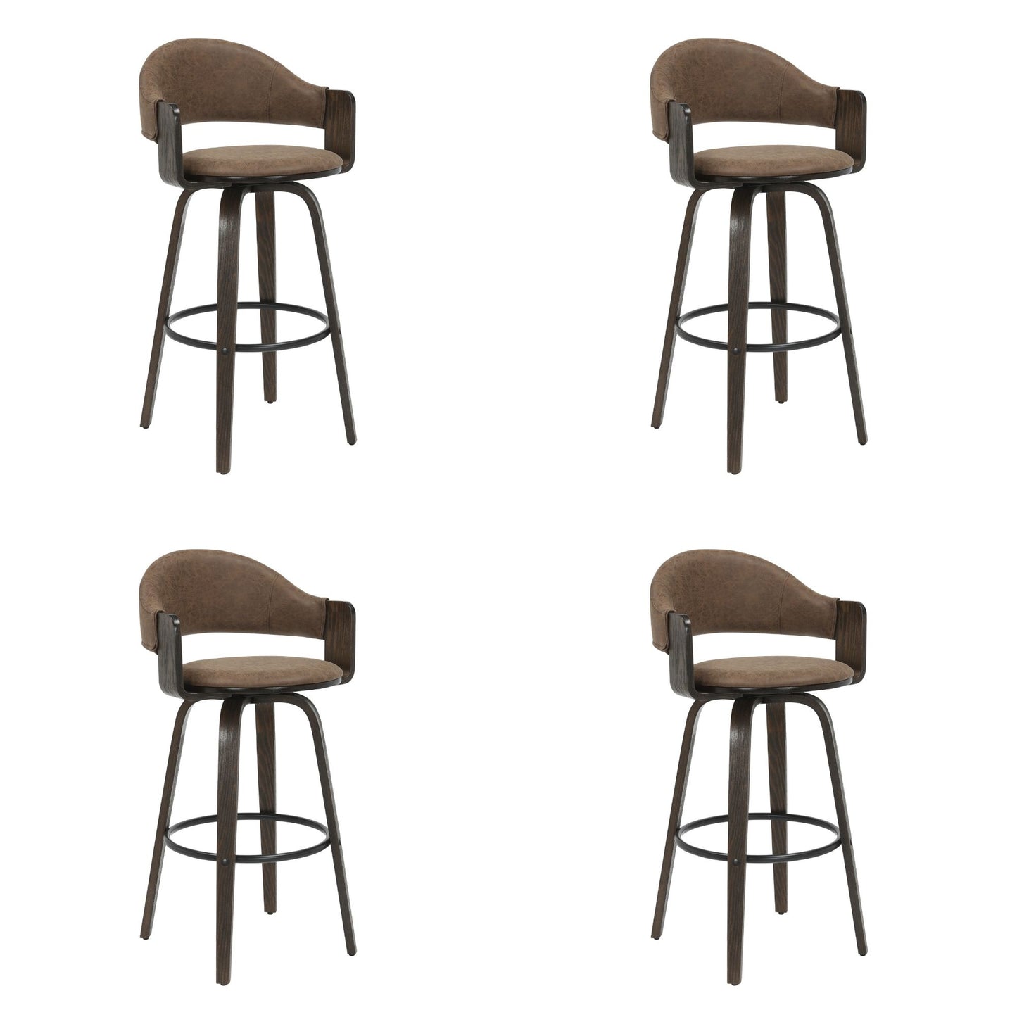 Daxton - Swivel Bar Height Round Back Wood Bar Stool With Faux Leather Seat