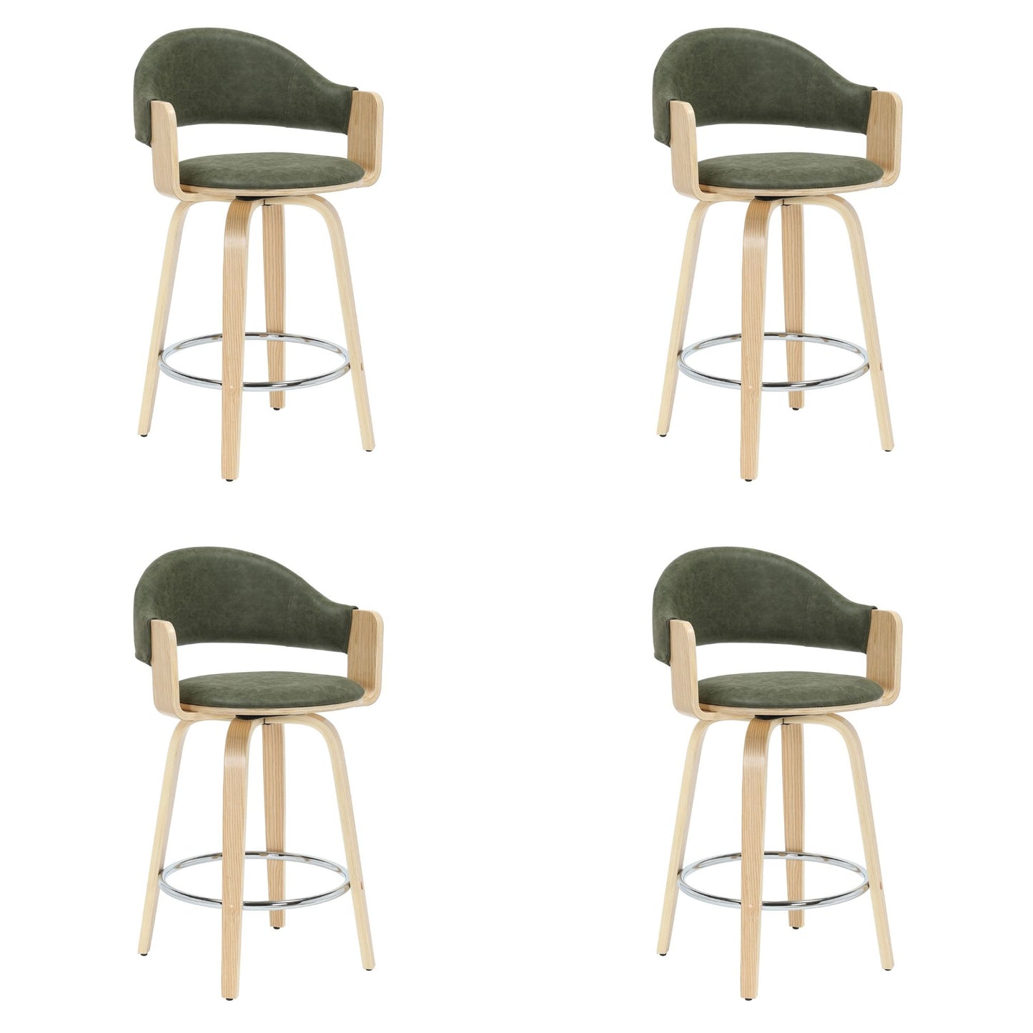 Daxton - Swivel Counter Height Round Back Wood Bar Stool With Faux Leather Seat