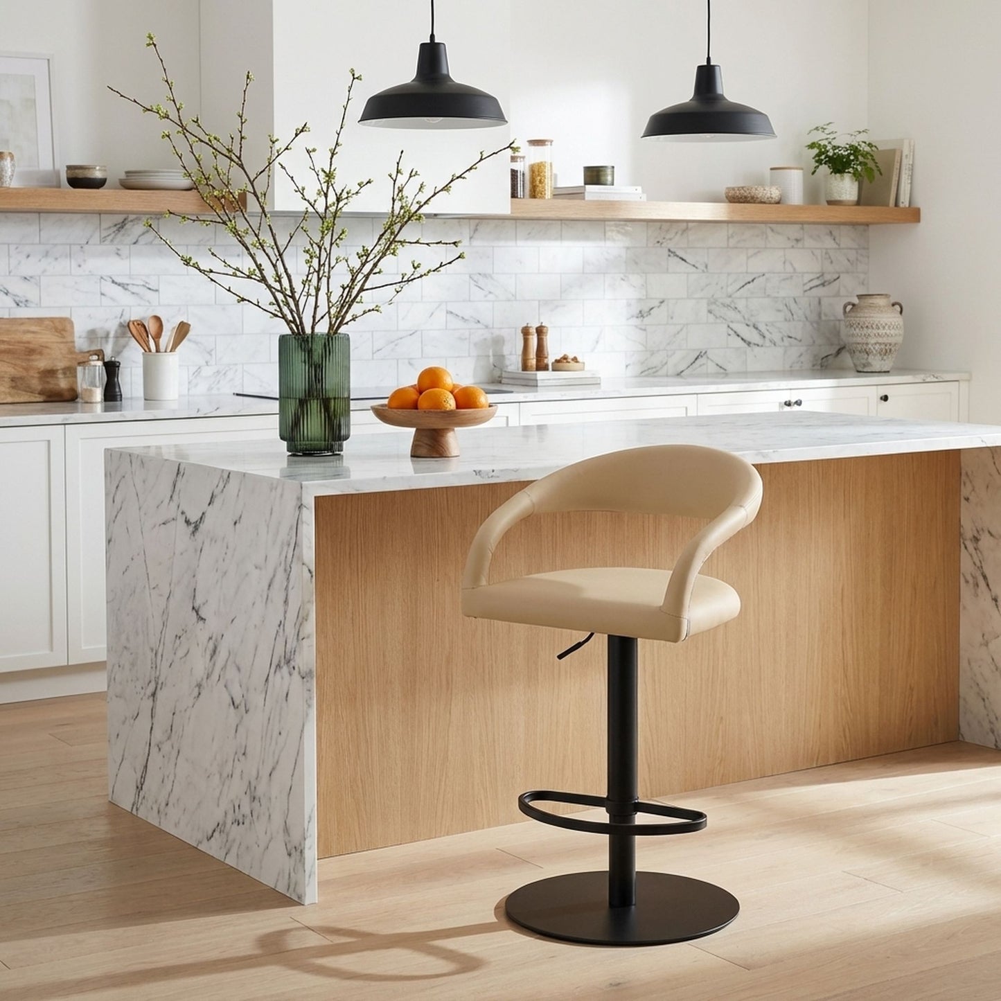 Marlow - Swivel Metal Adjustable Height Barstool With Faux Leather Seat
