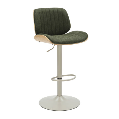 Brock - Adjustable Swivel Curved Back Wood Bar Stool With Faux Leather Seat