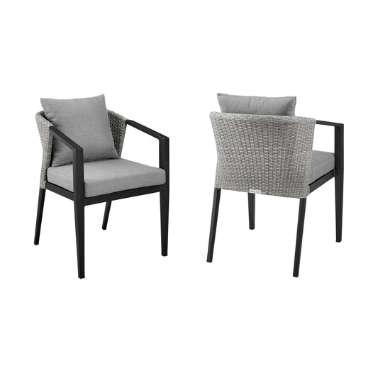 Palma - Outdoor Patio Dining Chairs In Aluminum And Wicker With Gray Cushions - (Set Of 2)